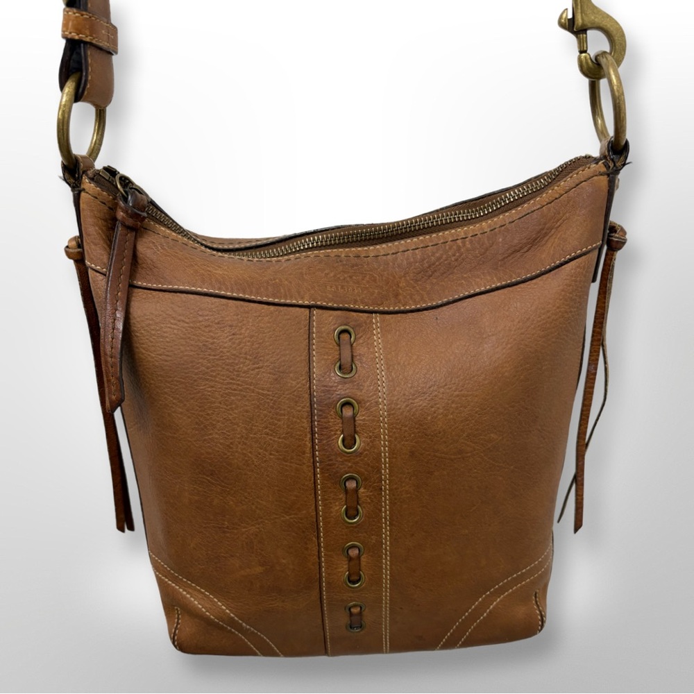 Coach 1941 Chelsea Brown Laced Leather Crossbody Shoulder Bag Brass Hardware